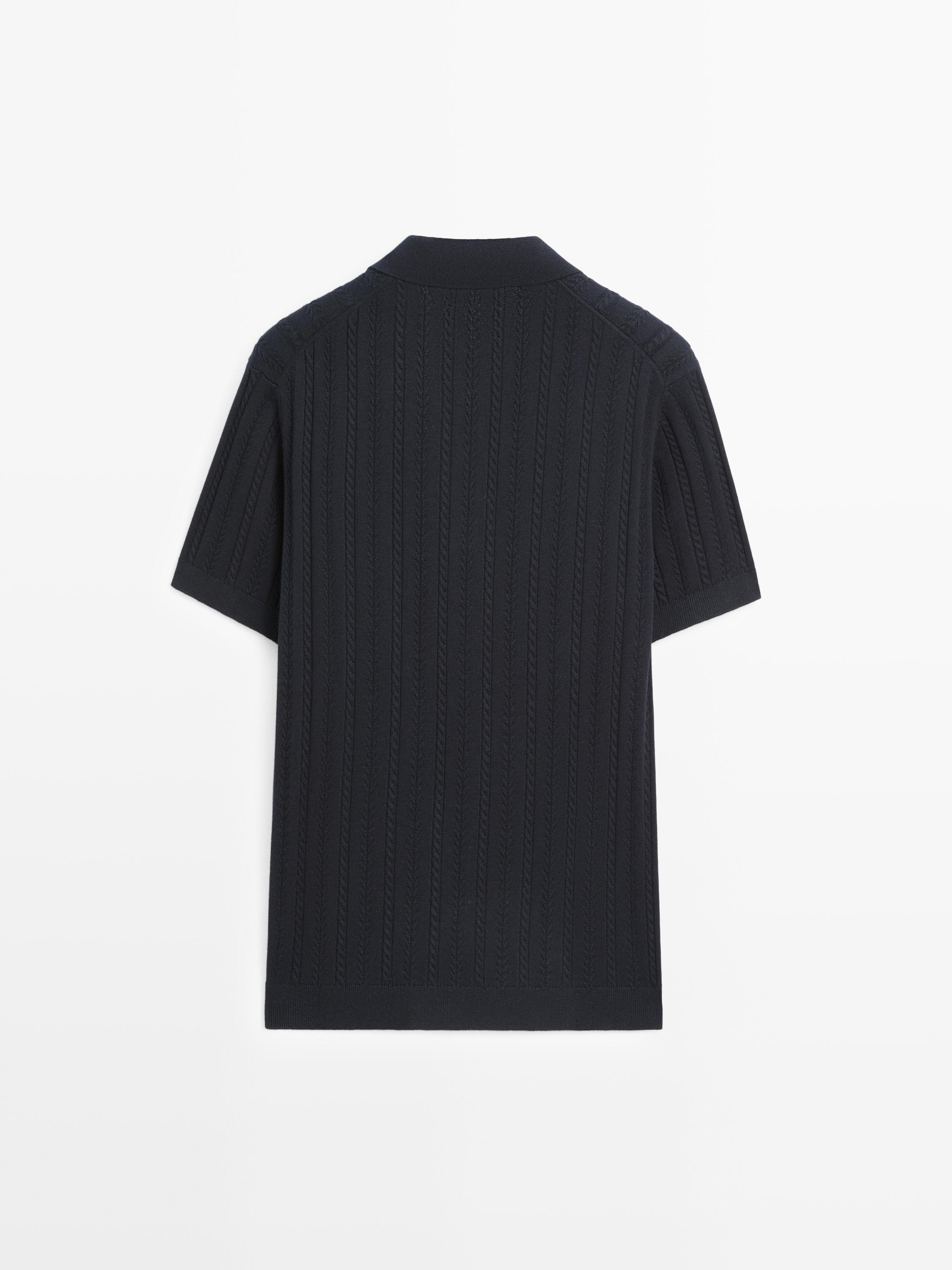 Pull polo en maille tressée de coton mélangé
